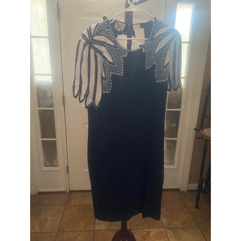 Women's Stenay Black & White Beaded Dress, Size 14